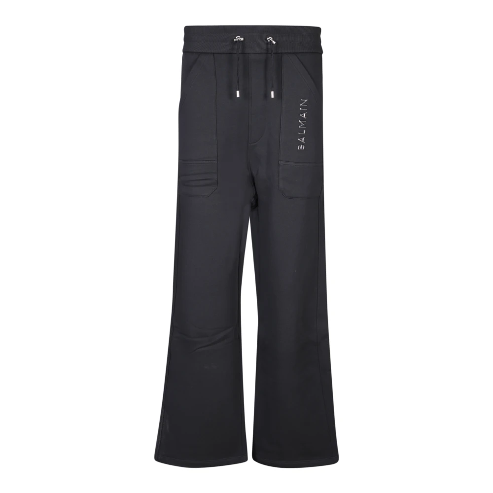 Balmain Zwarte Gelamineerde Joggingbroek Black Heren