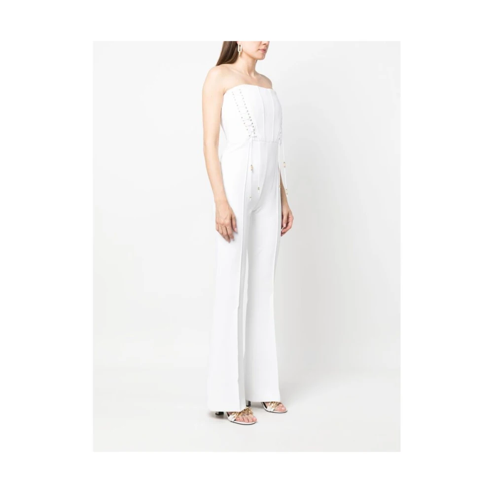 Elisabetta Franchi Strapless Lace-Up Jumpsuit White Dames