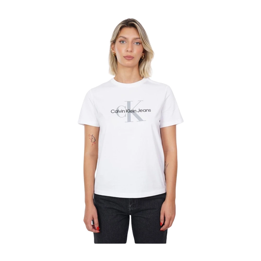 Calvin Klein Wit Logo Katoenen T-shirt White Dames