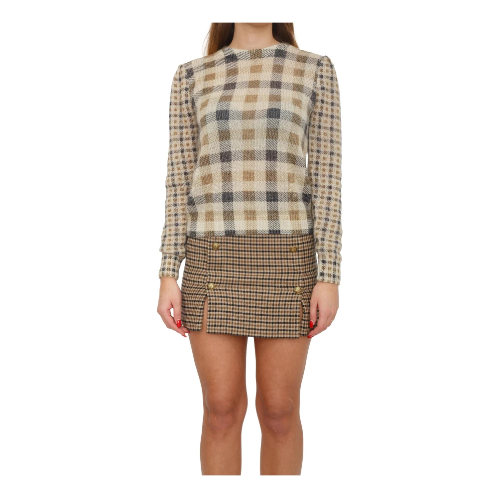 Twinset Women's Beige Mohair Blend Check Print Jumper - Round-Neck Knitwear - Xs - Knitwear