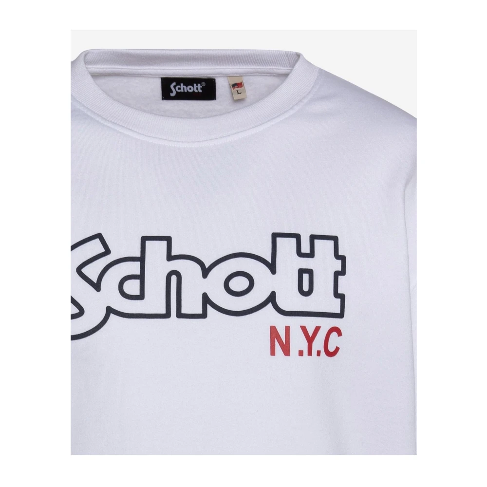 Schott NYC Iconische Sweater Wit Ronde Hals Lange Mouwen White Heren