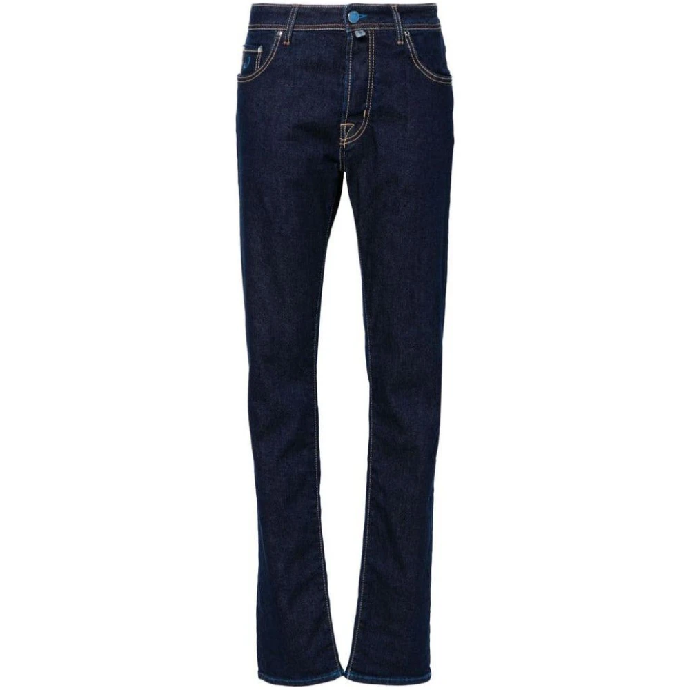 Jacob Cohën Slim Fit Donkerblauwe Jeans met Gouden en Blauwe Stiksels Blue Heren