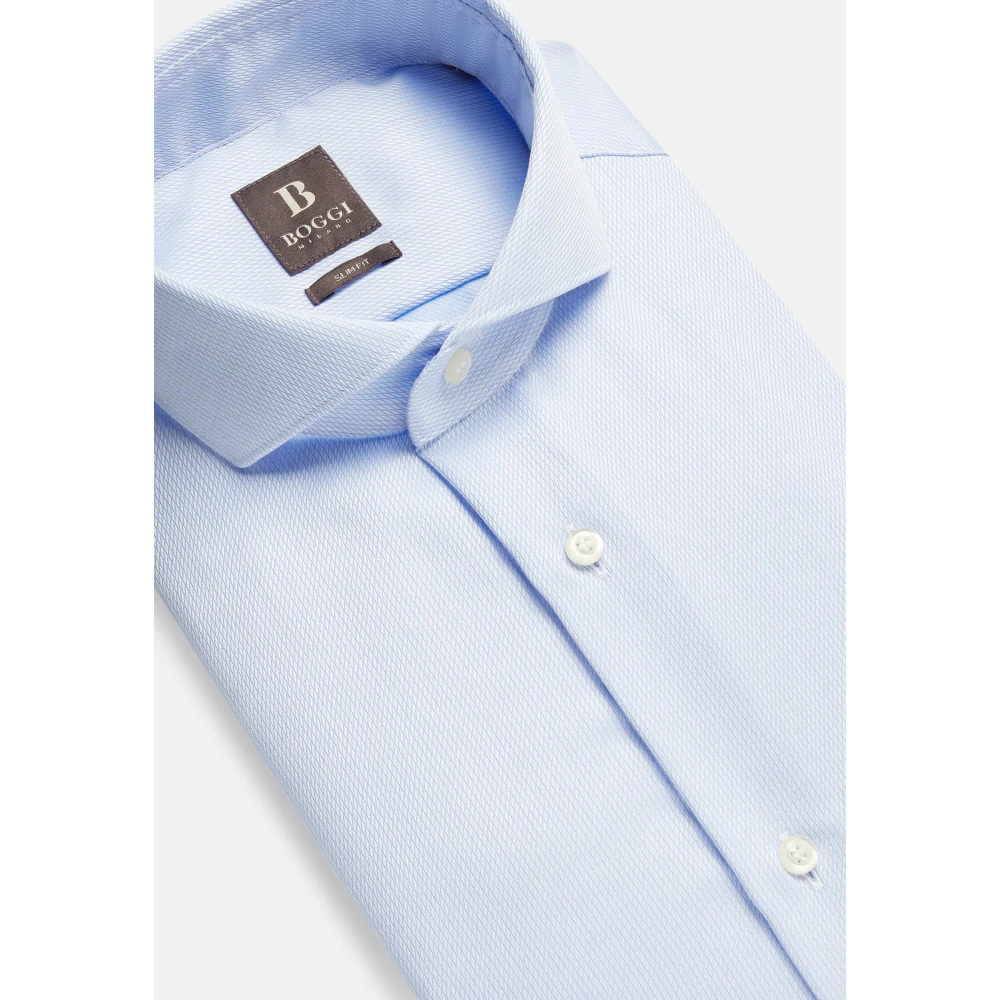 Boggi Milano Ultimate Non-Iron Slim Fit Katoenen Dobby Overhemd Blue Heren