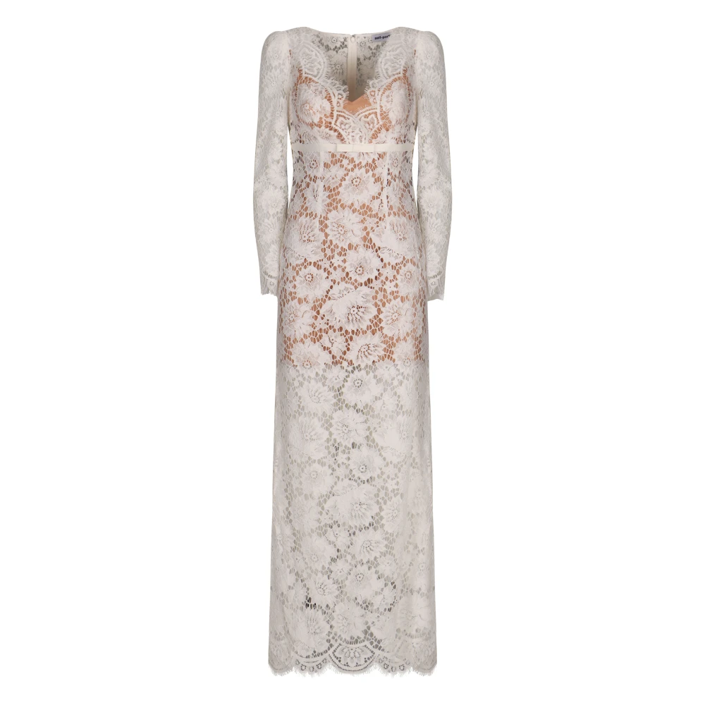 Self Portrait Women's White Gowns, S, Floral Lace Maxi Dress