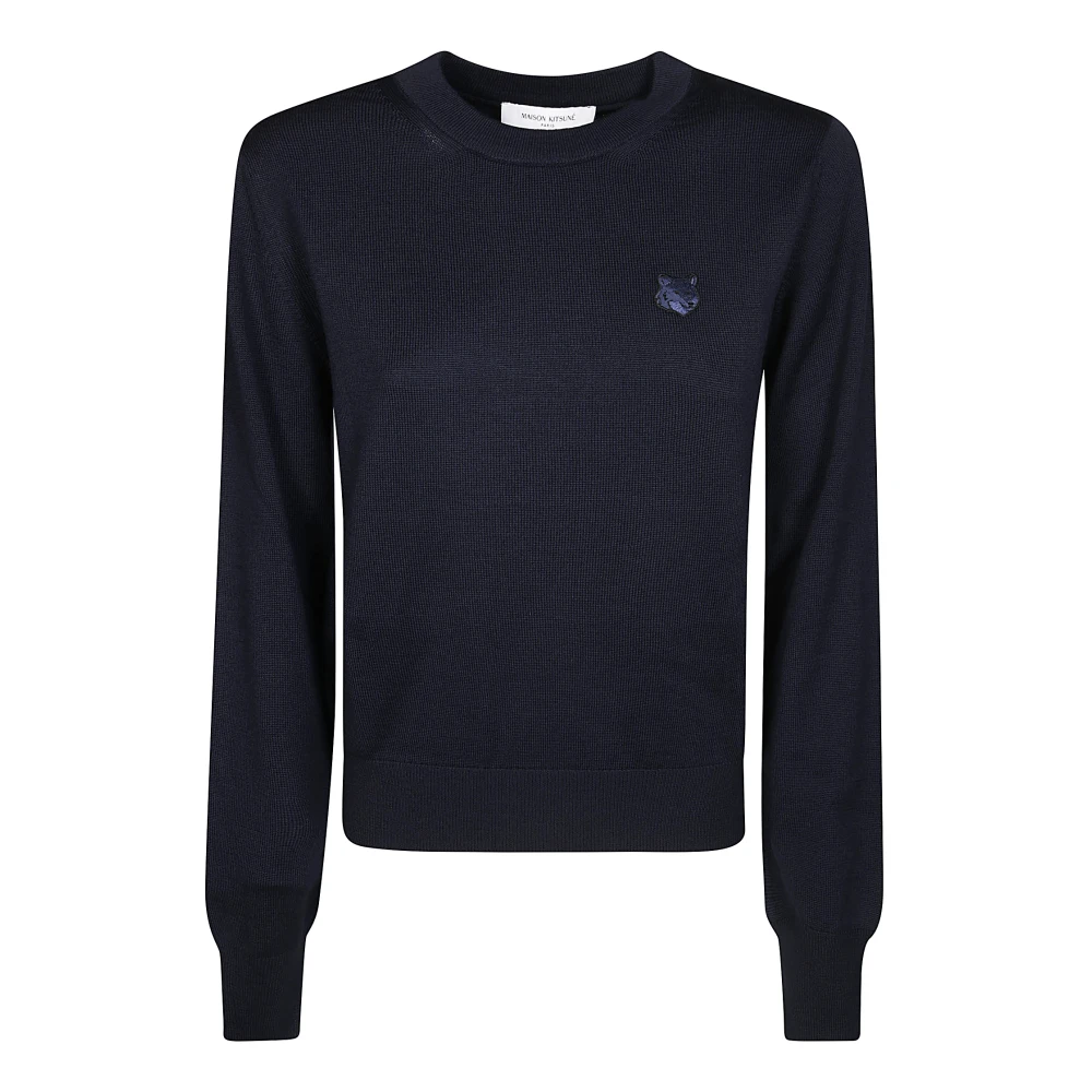 Maison Kitsuné Vos Hoofd Patch Ronde Hals Trui Blue Dames