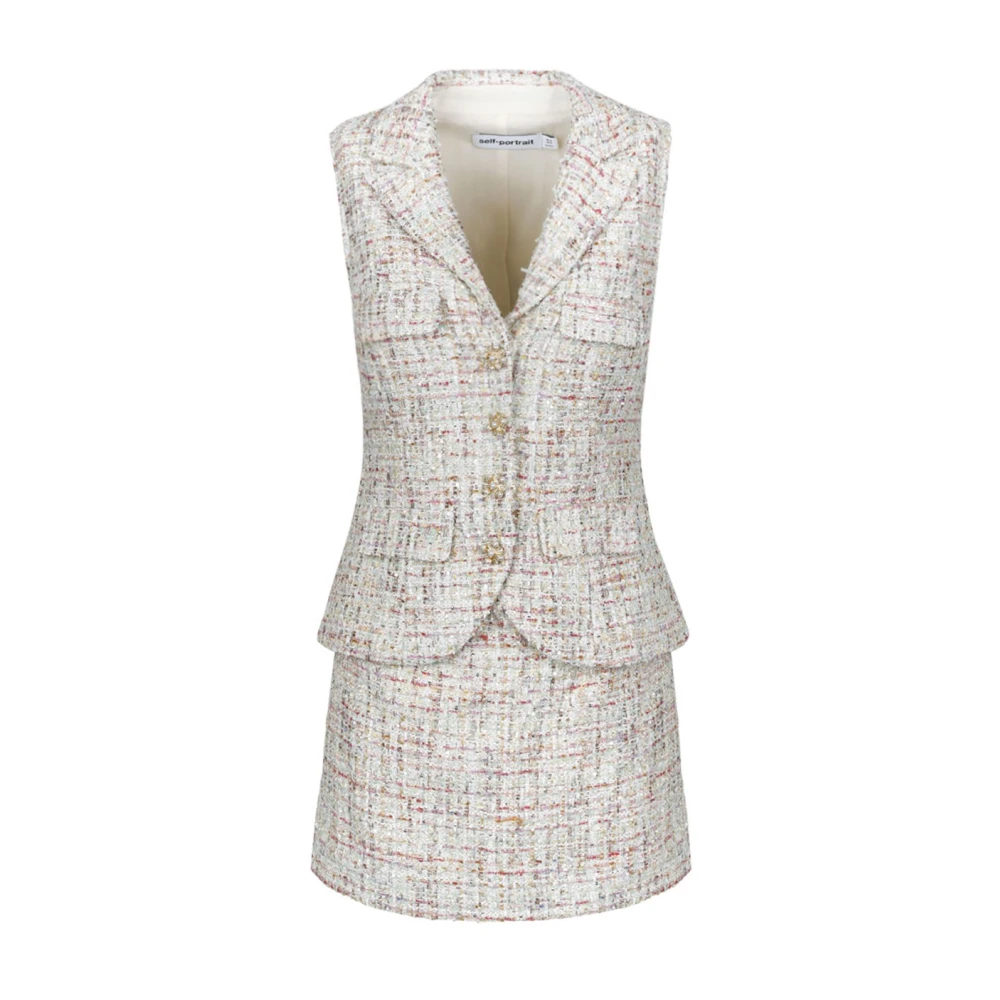 Self Portrait Multicolor Tweed Mini Jurk Beige Dames