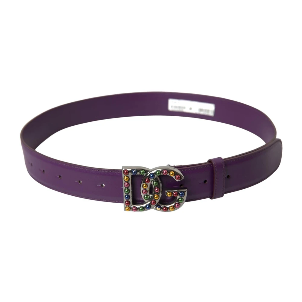 Dolce & Gabbana Women's Purple Belts,, Leather Logo Belt Medium