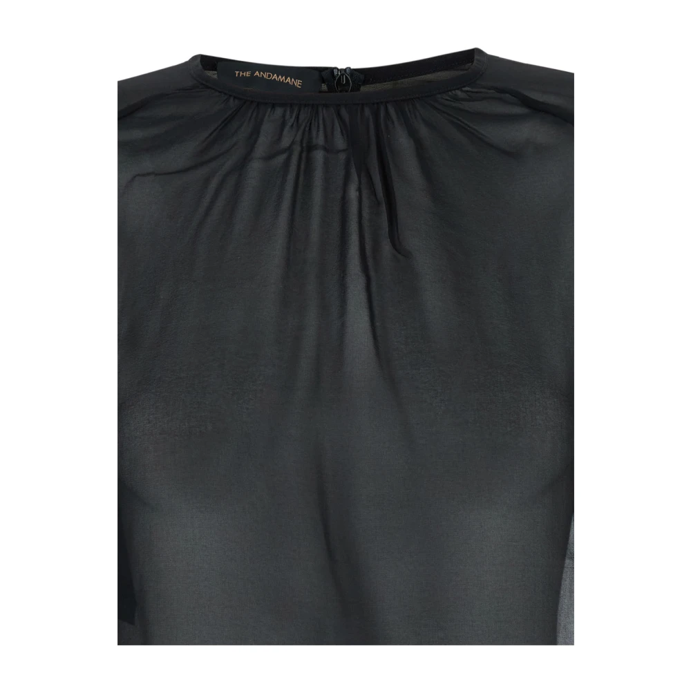 Andamane Zwarte Zijden Ronde Hals Blouse Black Dames