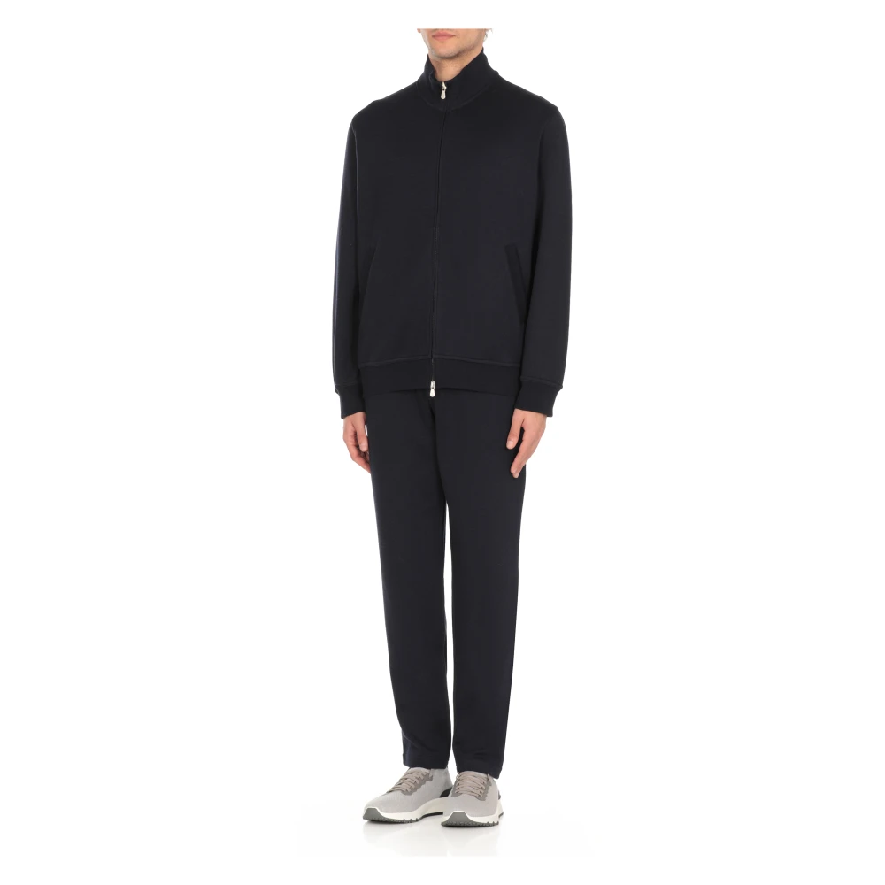 BRUNELLO CUCINELLI Blauwe Katoenmix Sweatshirt Hoge Hals Blue Heren