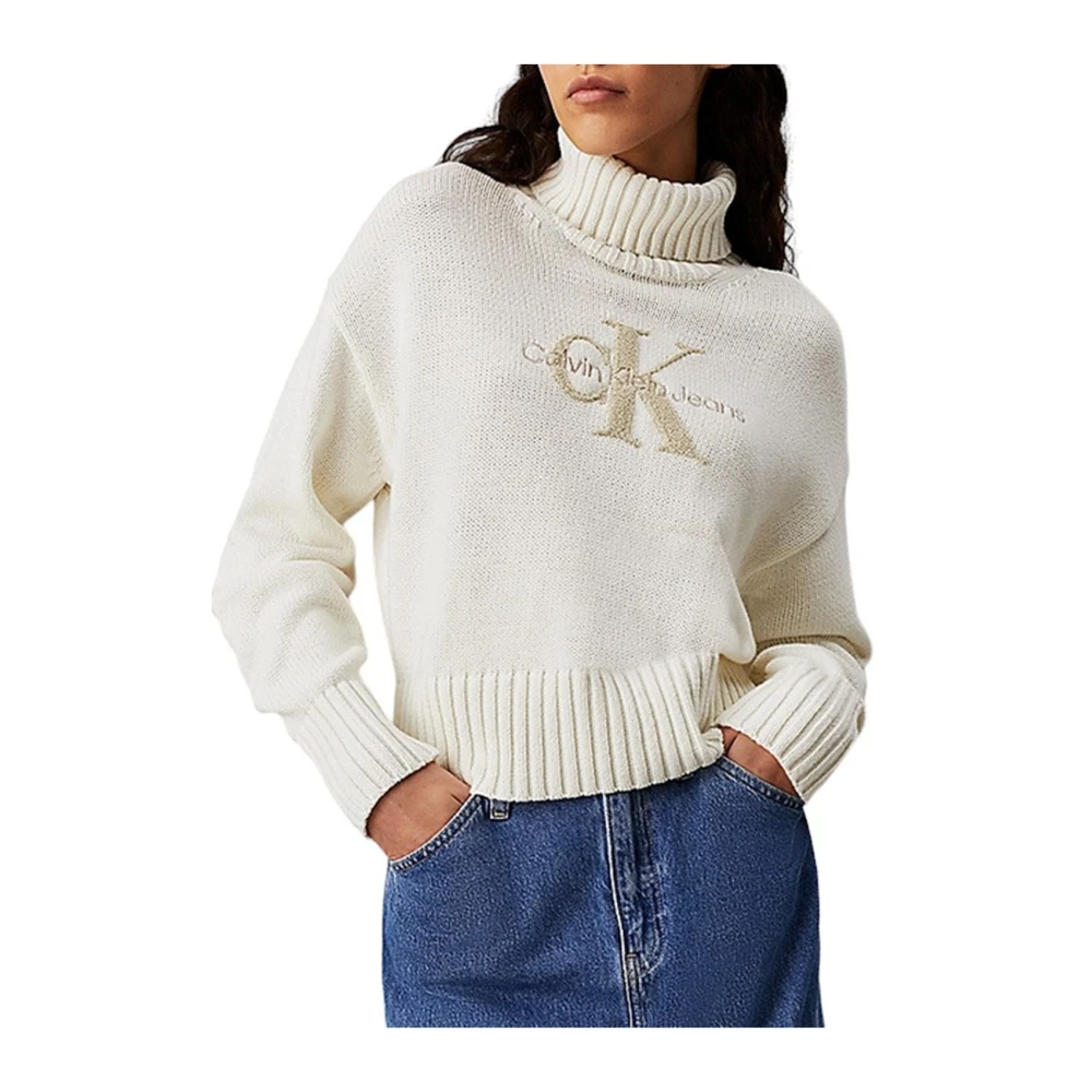 Calvin Klein Chenille Monologo Sweater in Wit White Dames