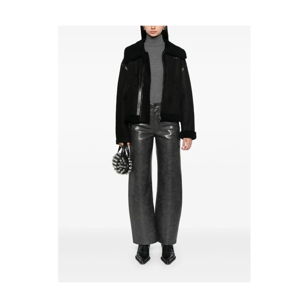 Salvatore Santoro Shearling Gesp-Kraag Leren Jas Black Dames