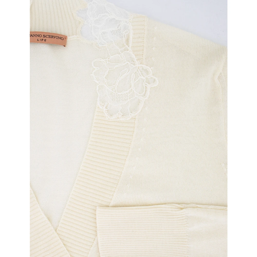 Ermanno Scervino Kanten Applicatie V-Hals Cardigan White Dames