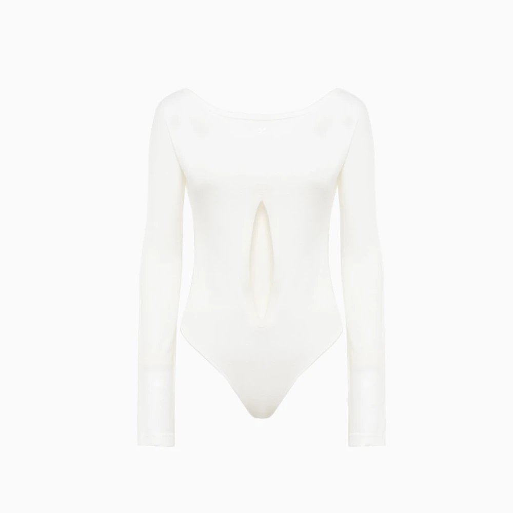 Courrèges Katoenen Jersey Bodysuit met Logo Borduurwerk White Dames