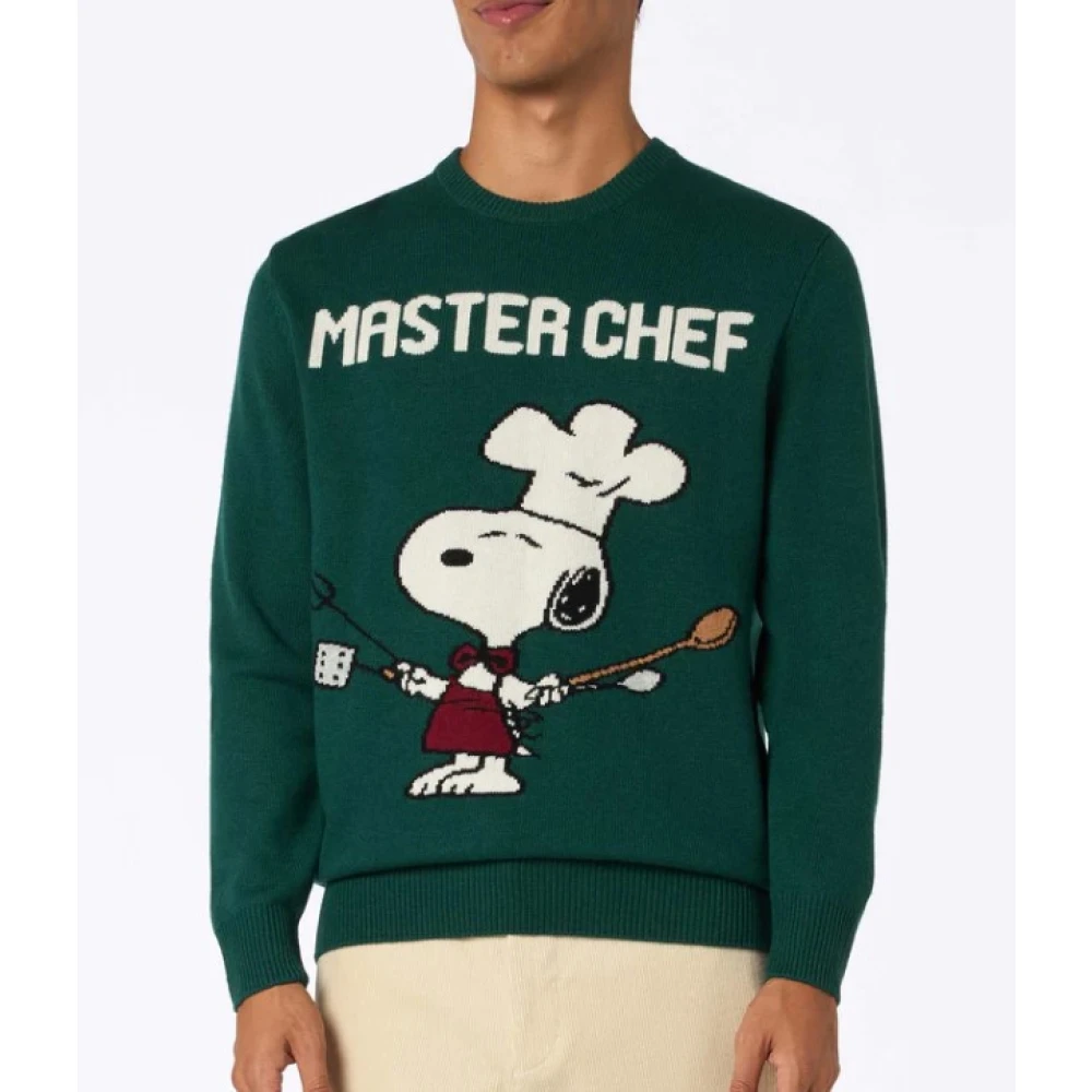 MC2 Saint Barth Crewneck Sweater met Snoopy Print Green Heren