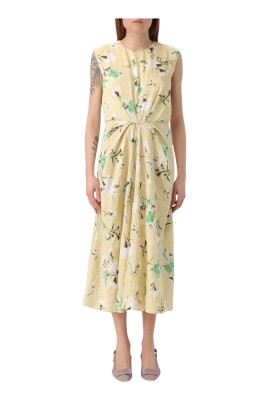 yellow-floral-midi-dress-with-ruffled-sleeves