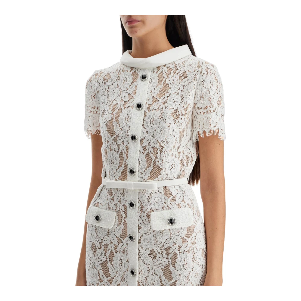 Self Portrait Kanten midi-jurk met riem White Dames