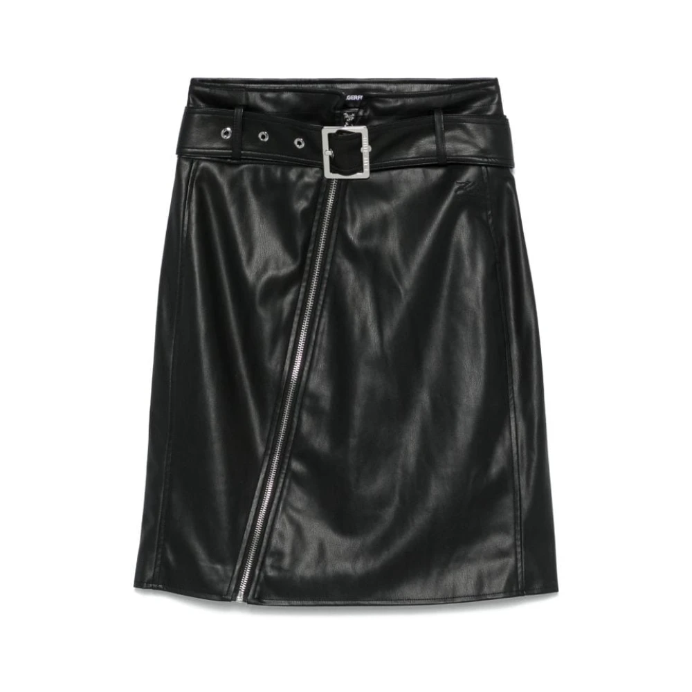 Karl Lagerfeld Zwarte Leren ROK Centrale Rits Black Dames