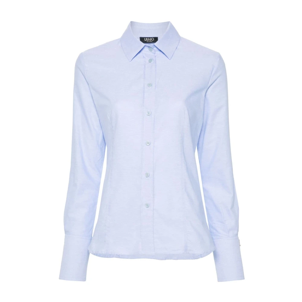 Liu Jo Slim Fit Katoenen Oxford Overhemd met Logo Manchetknopen Blue Dames