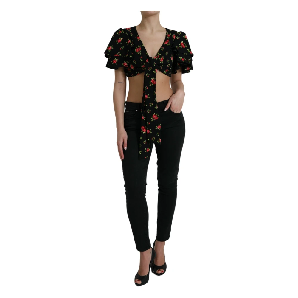 Dolce & Gabbana Bloemenprint Crop Top Luxe Mode Black Dames