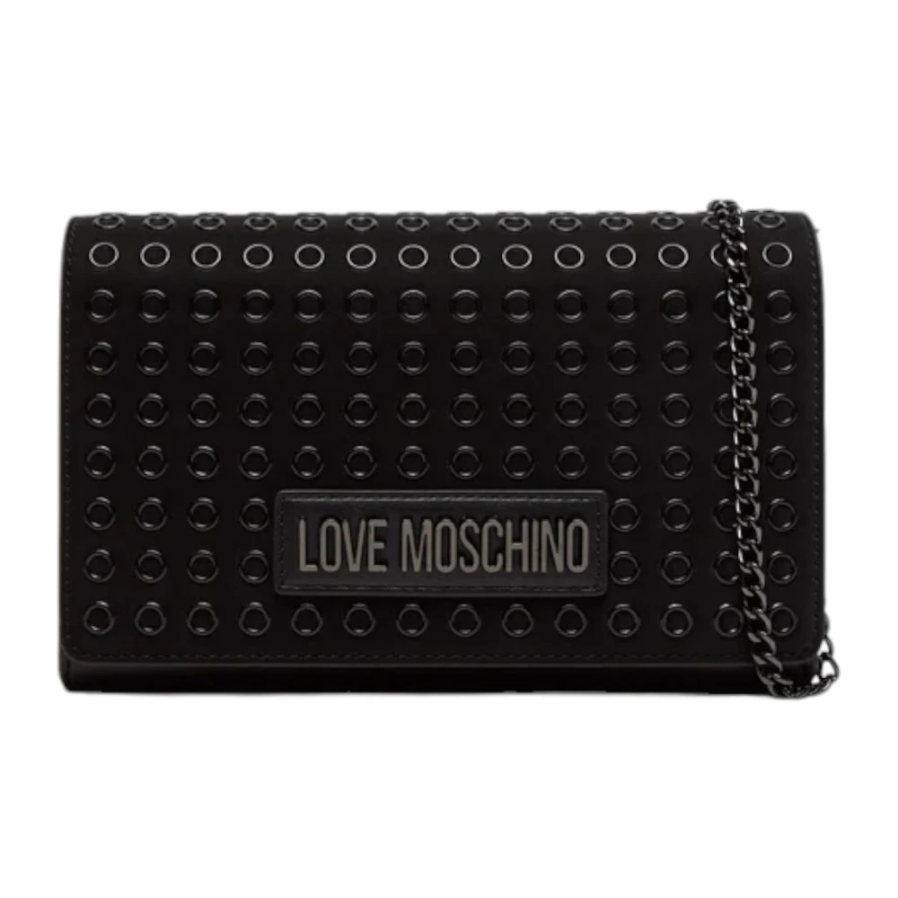 Love Moschino Stijlvolle Eyelets Gun Metal Schoudertas Black Dames