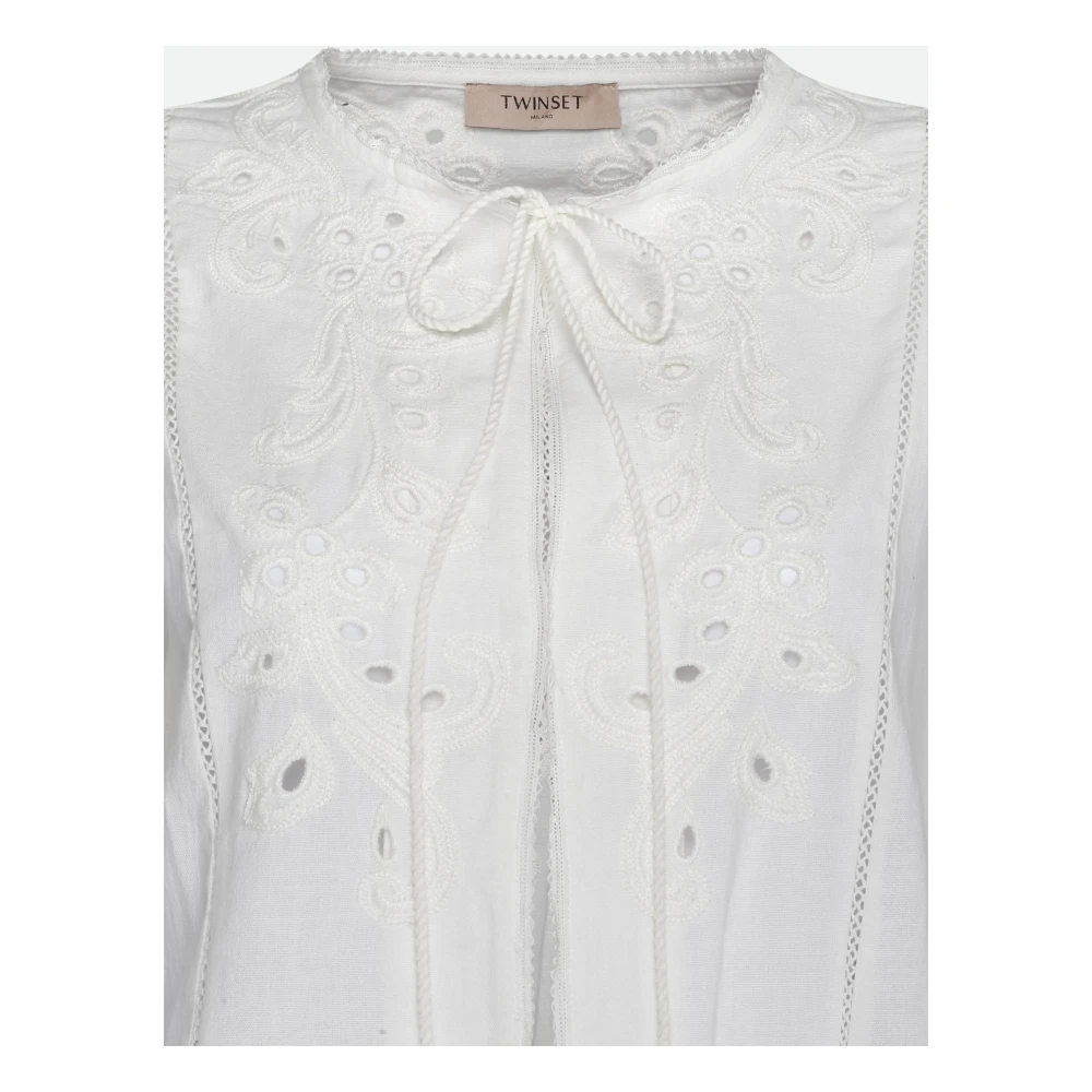 Twinset Witte Katoenen Linnen Shirt met Pintuck Borduurwerk White Dames