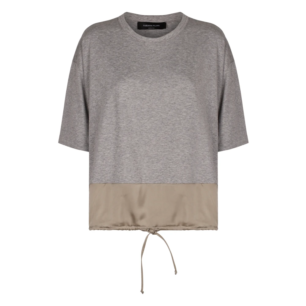 Fabiana Filippi Katoenen Crew-neck T-shirt met Trekkoordzoom Gray Dames