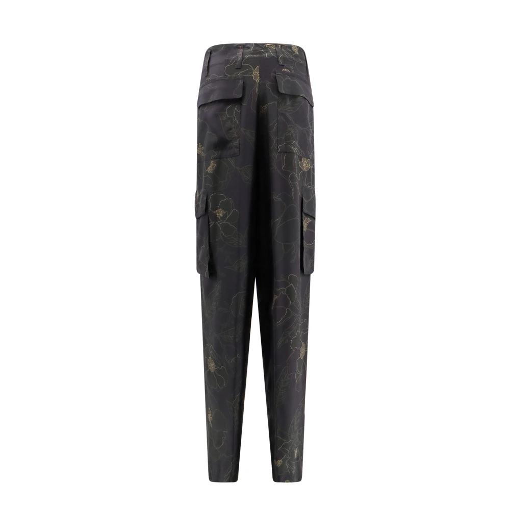 Dries Van Noten Zijden Bloemen Cargo Wijde Pijp Broek Black Dames
