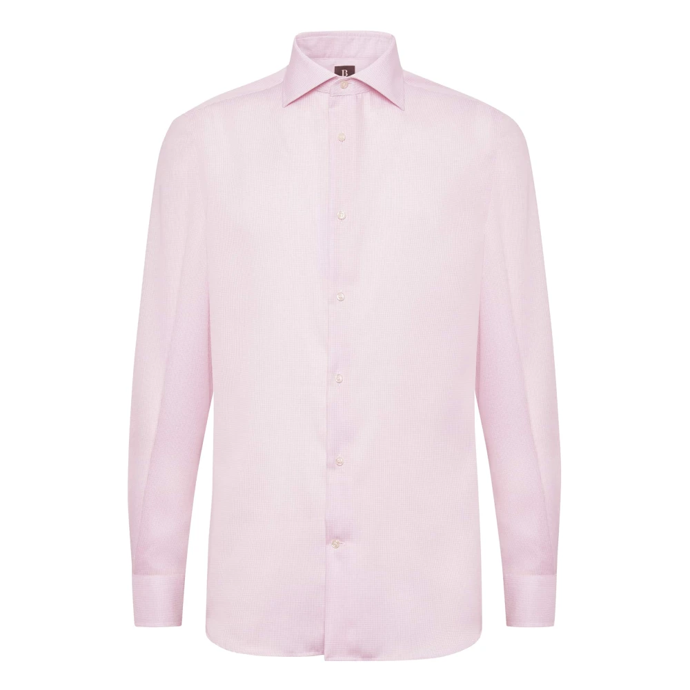 Boggi Milano Regular Fit Katoenen Dobby Overhemd Pink Heren