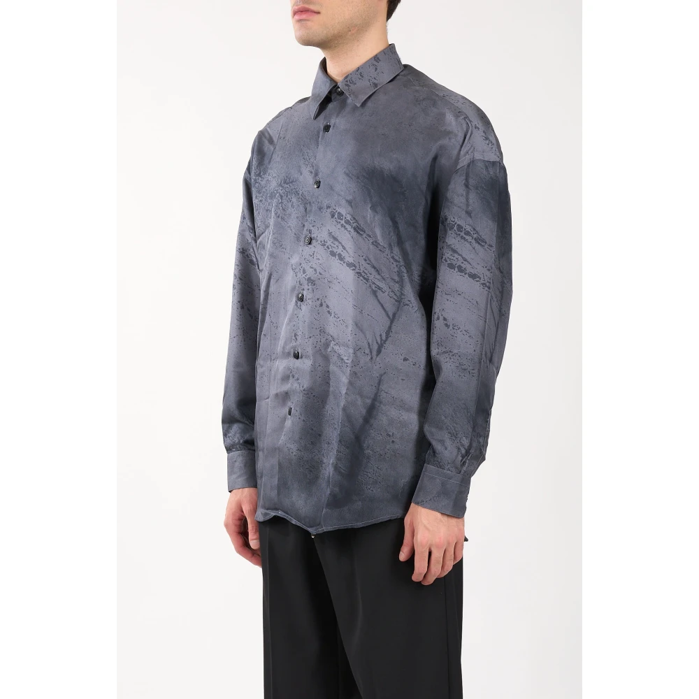 Costumein Zijden overhemd met patroon en knoopsluiting Gray Heren