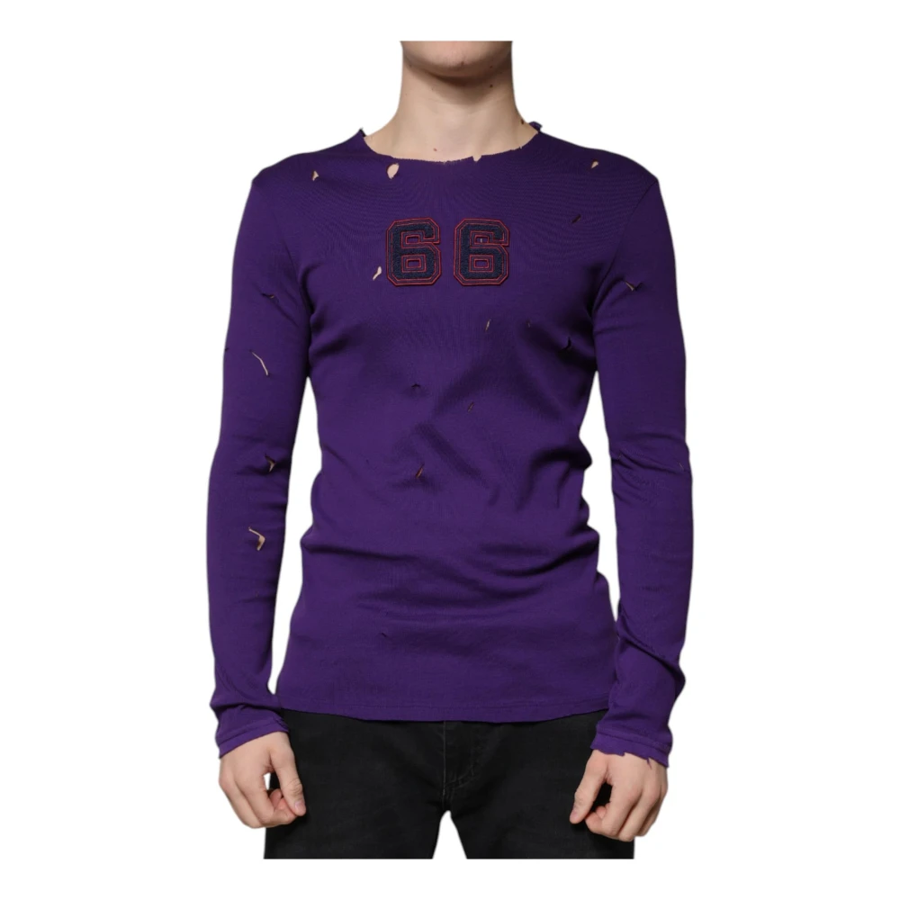 Dolce & Gabbana Paarse Katoenen Logotrui Purple Heren