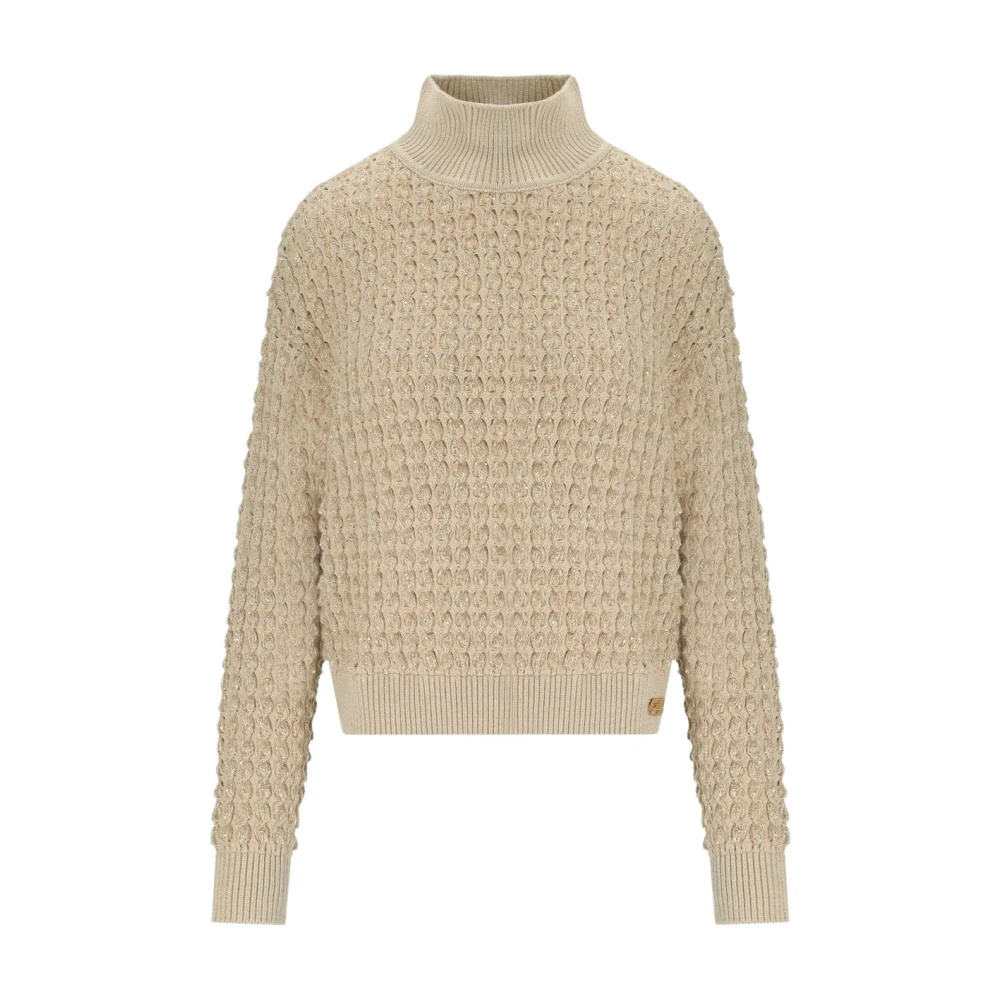Elisabetta Franchi Turtlenecks, Female, Xs, Bouclé Top With Sequins Beige