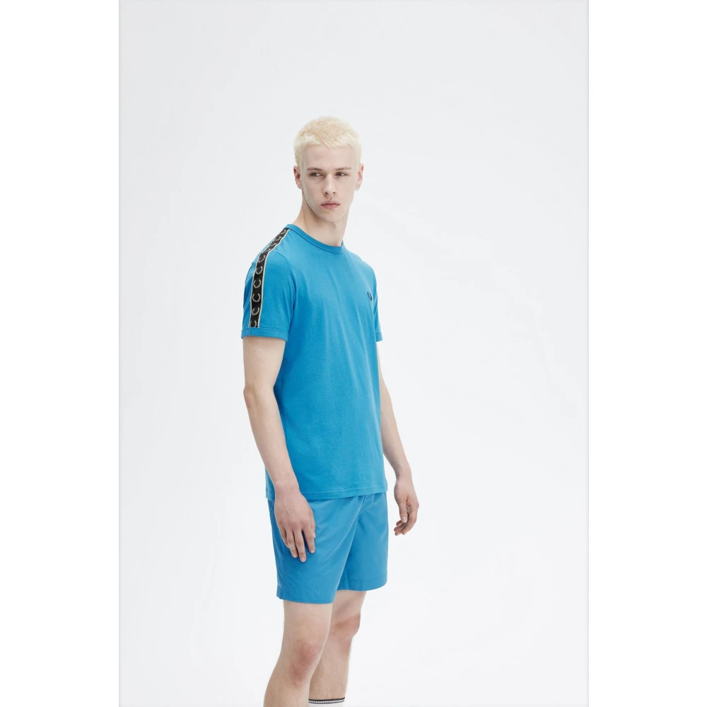 Fred Perry Retro Laurel Tape Ringer T-Shirt Blue Heren
