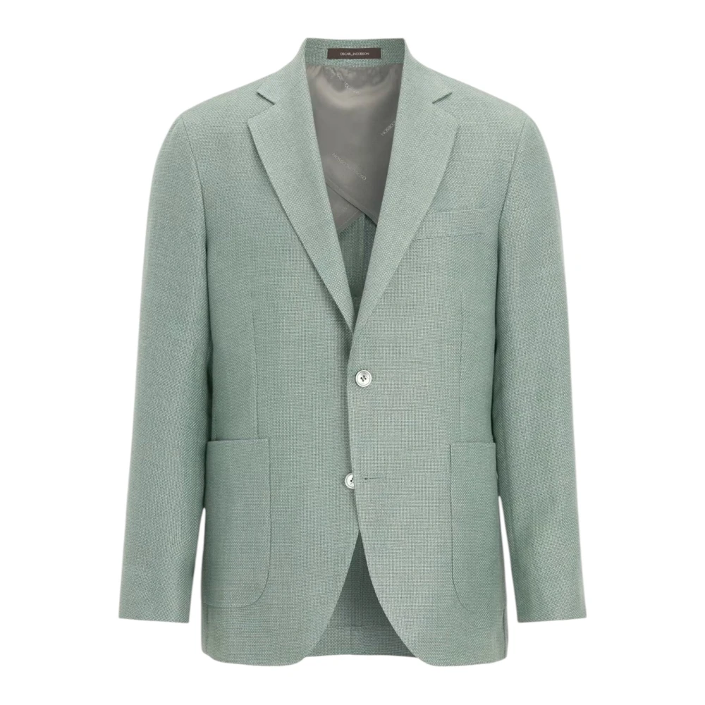 Oscar Jacobson Men's Green Hempwool Blazer Ferry Patch Soft