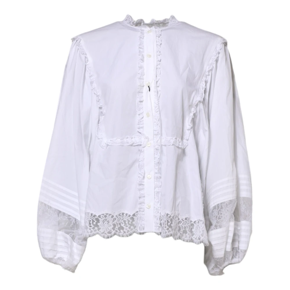 Dolce & Gabbana Women's White Blouses, Xs, Ruffled Lace Blouse Top