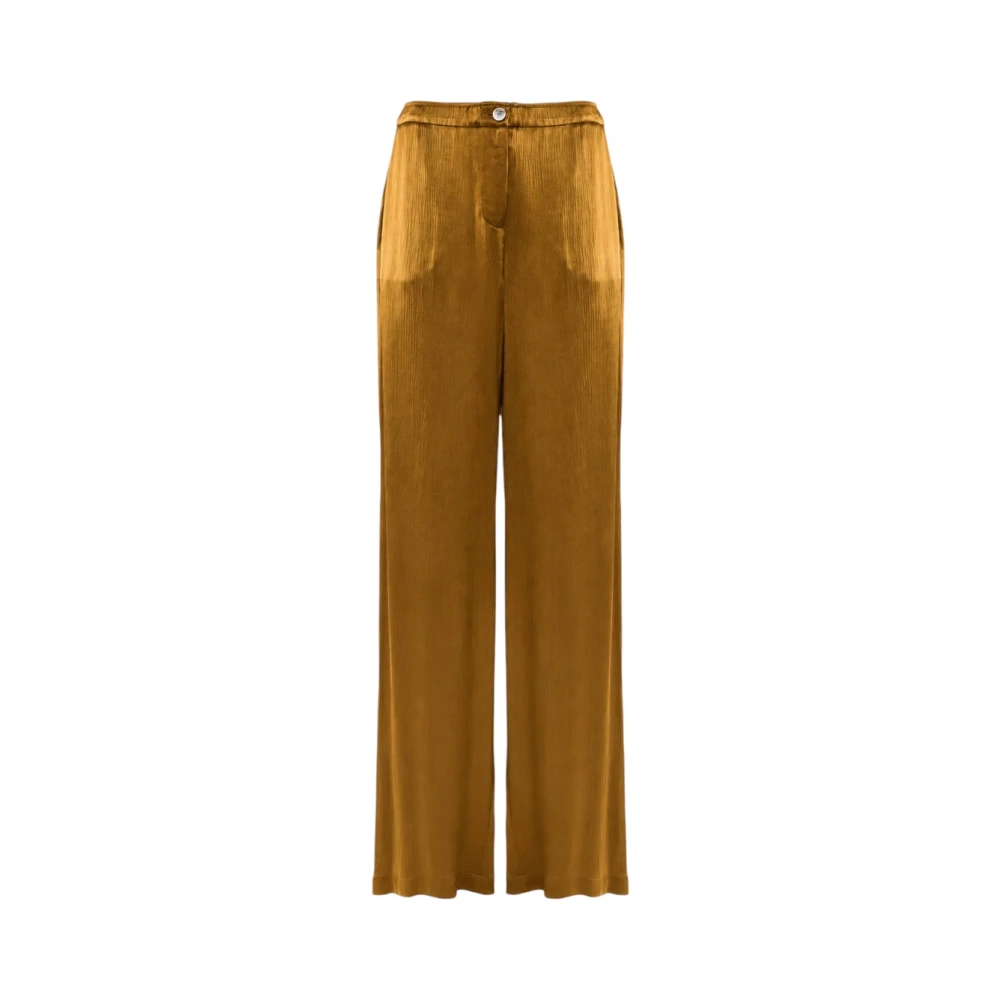 Nenette Vrouw Bruin Broeken Dames, L, Satijn, Pantalon Wide Leg In Raso Crinkle