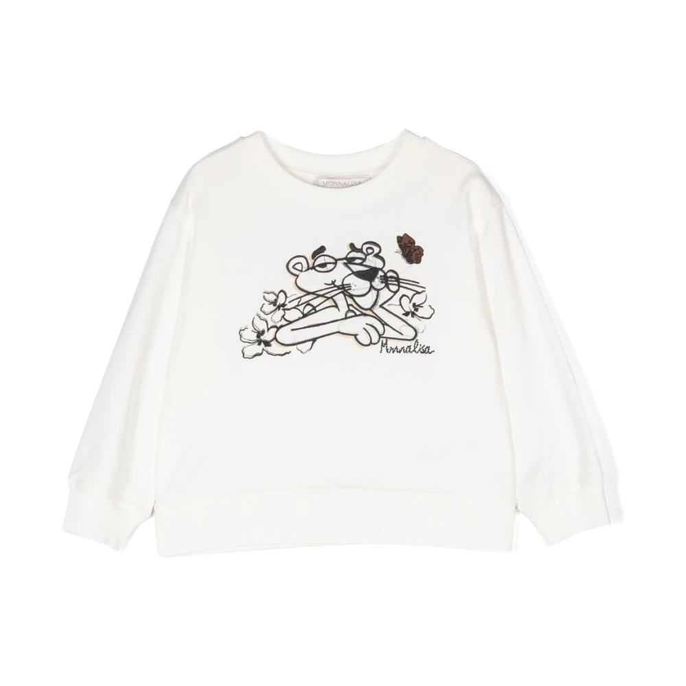 Monnalisa , Kids Sweatshirts, Female, Beige, 5 Y, Pink Panther Embroidered Jumper