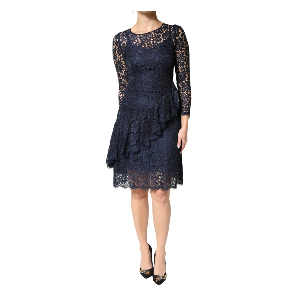 Dolce & Gabbana Women's Blue Lace Ruffle A-Line Knee Length Dress