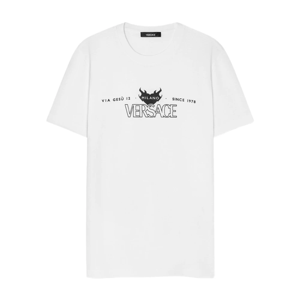 Versace Mannelijk Wit Tops Heren, 2XL, Katoen, Katoenen T-Shirt Klassieke Pasvorm