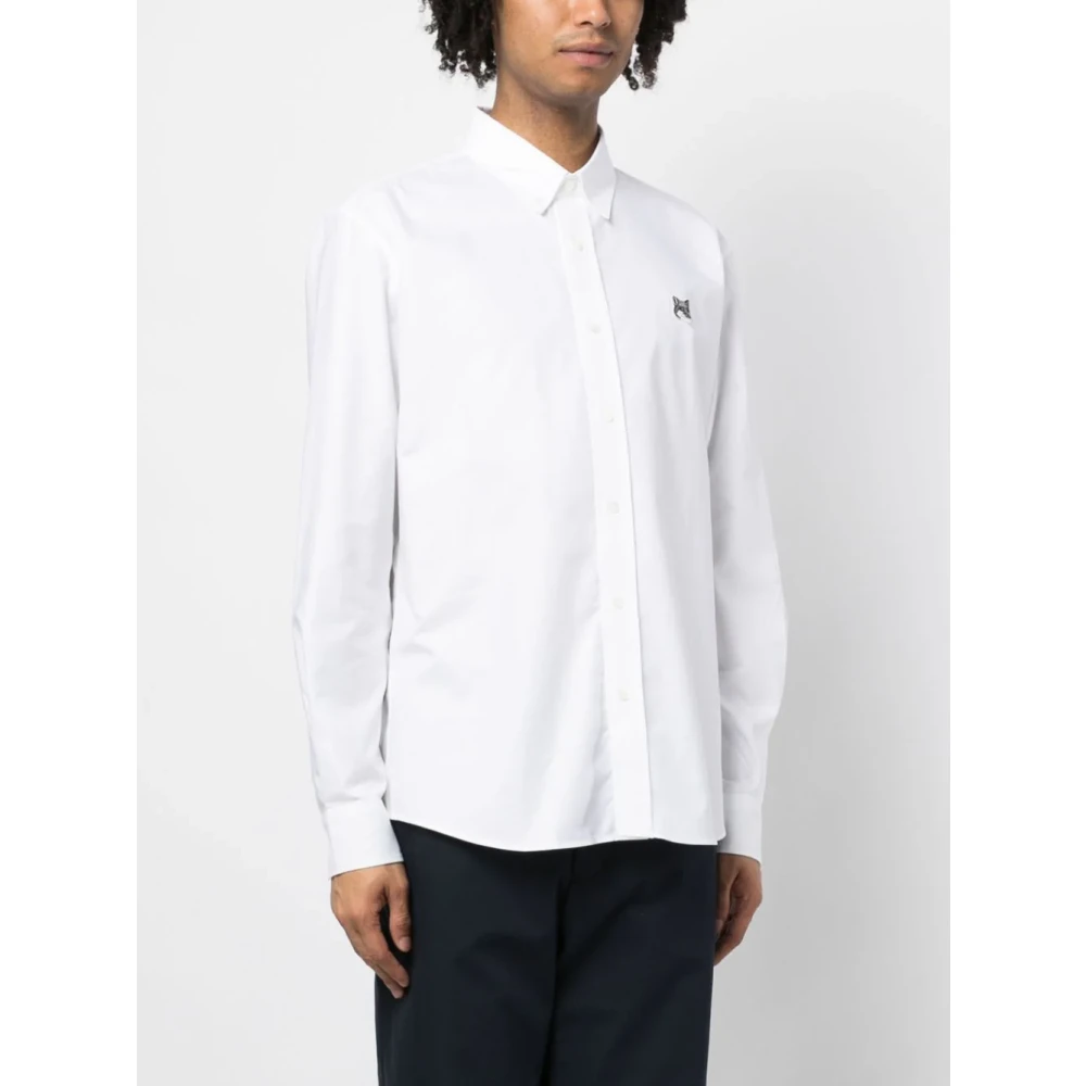 Maison Kitsuné Grijze Fox Head Patch Button Down Overhemd White Heren