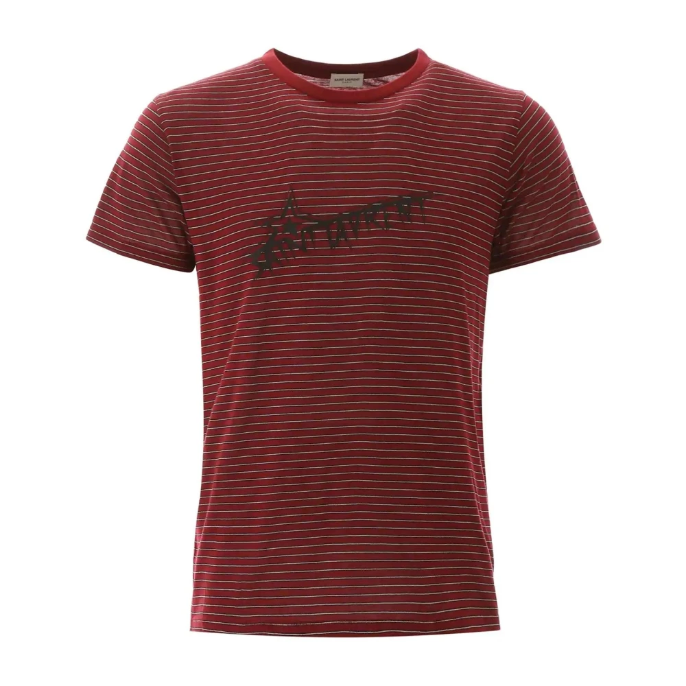 Saint Laurent Logo Katoenen T-Shirt met Ronde Hals Red Heren