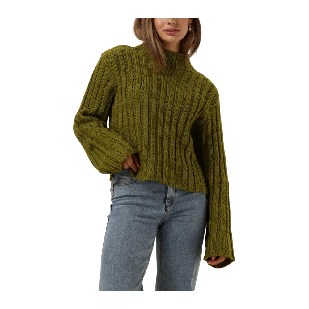 Modström Groene Short T-neck Trui Green Dames