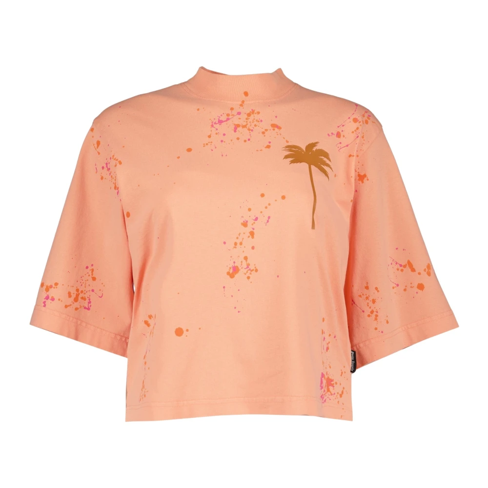 Palm Angels Geschilderd T-shirt met ronde hals en driekwart mouwen Orange Dames