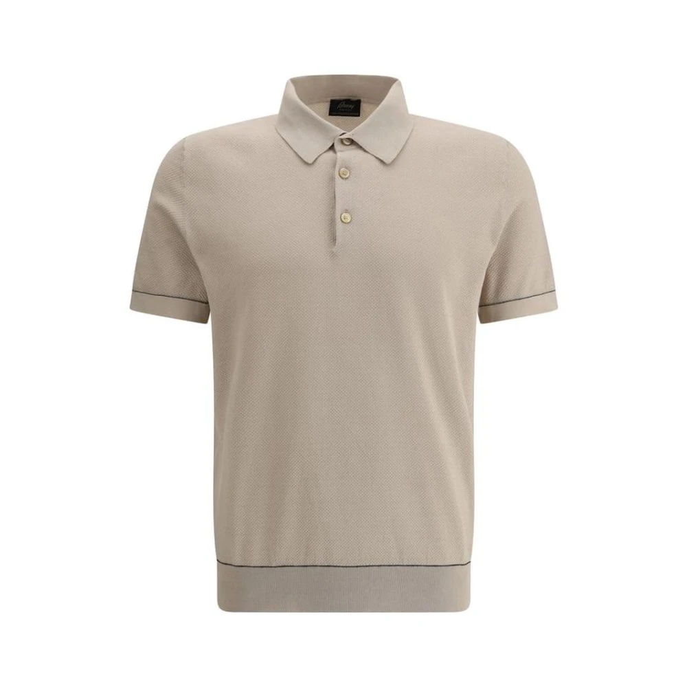 Brioni Gebreide Polo Shirt Korte Mouwen Beige Heren
