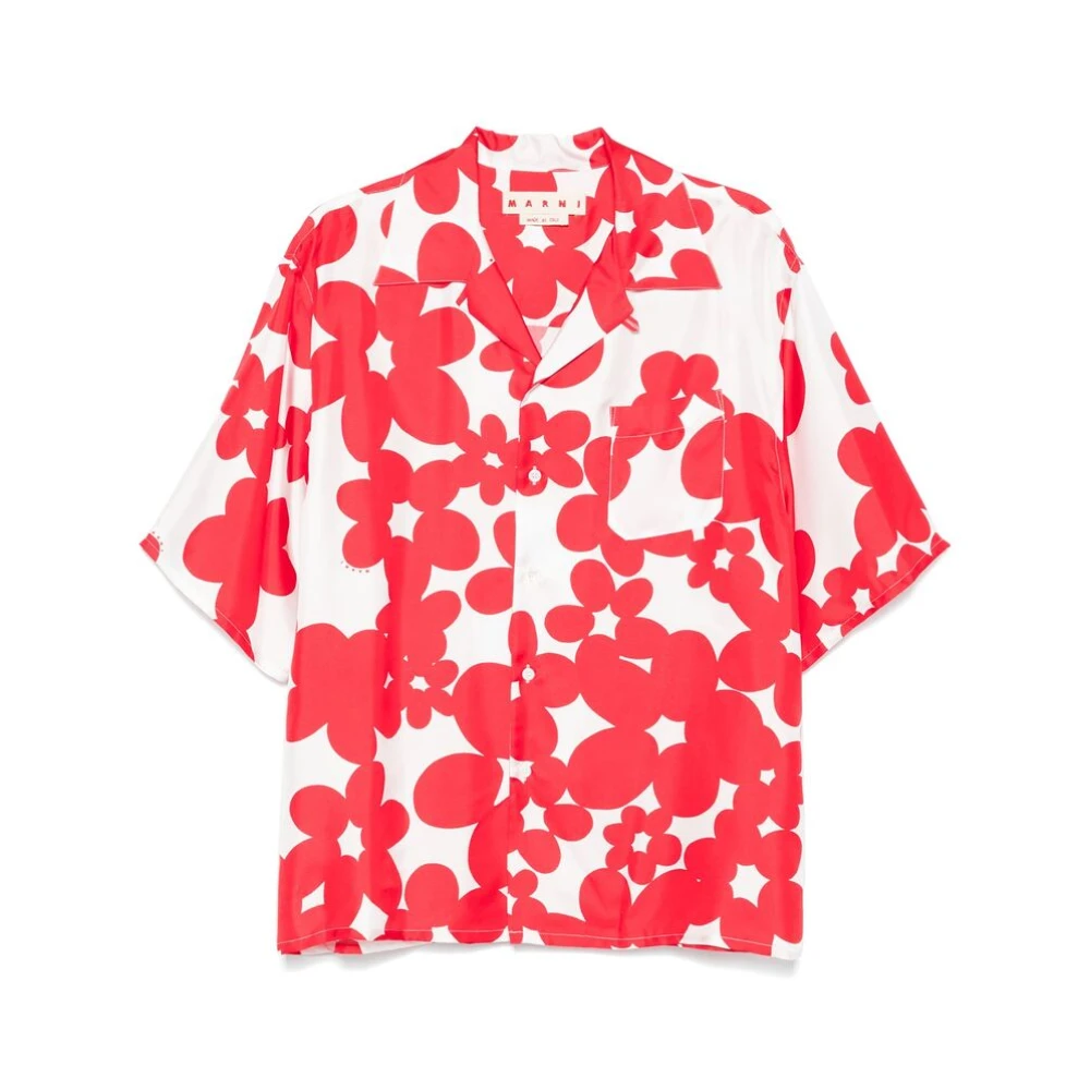 Marni Bloemenprint Zijden Camp Kraag Shirt Red Heren