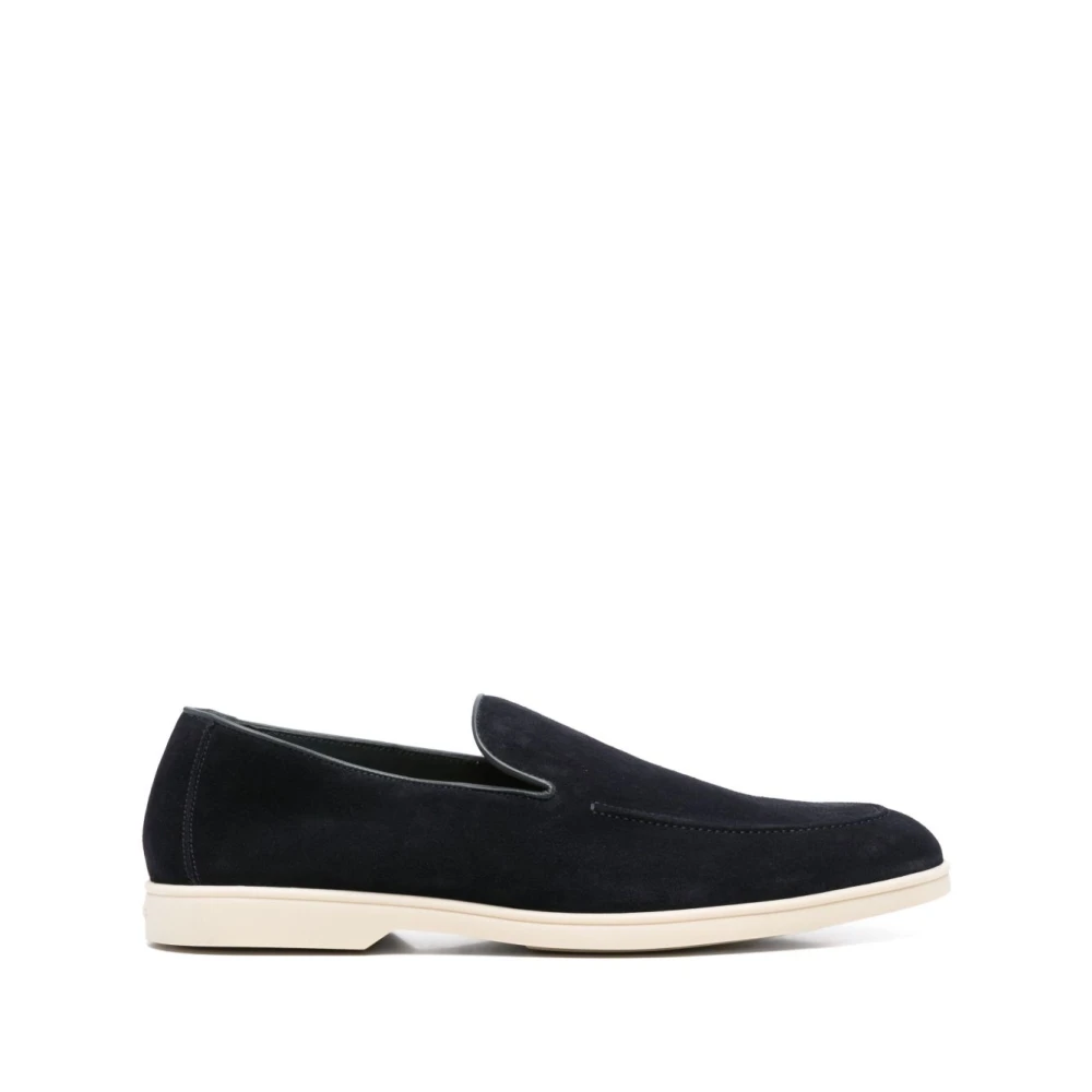 Doucal's Blue Loafers, Male, 6 Uk, Leather Flat Shoes Almond Toe