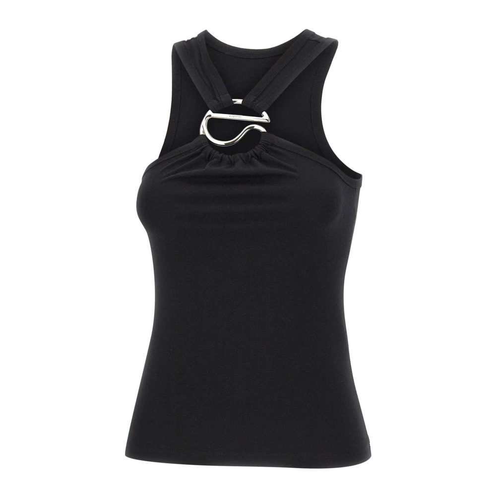 Coperni Women's Black Halterneck Metal-Logo Cotton Blouse