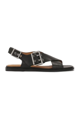 Svarta platta sandaler med breda remmar