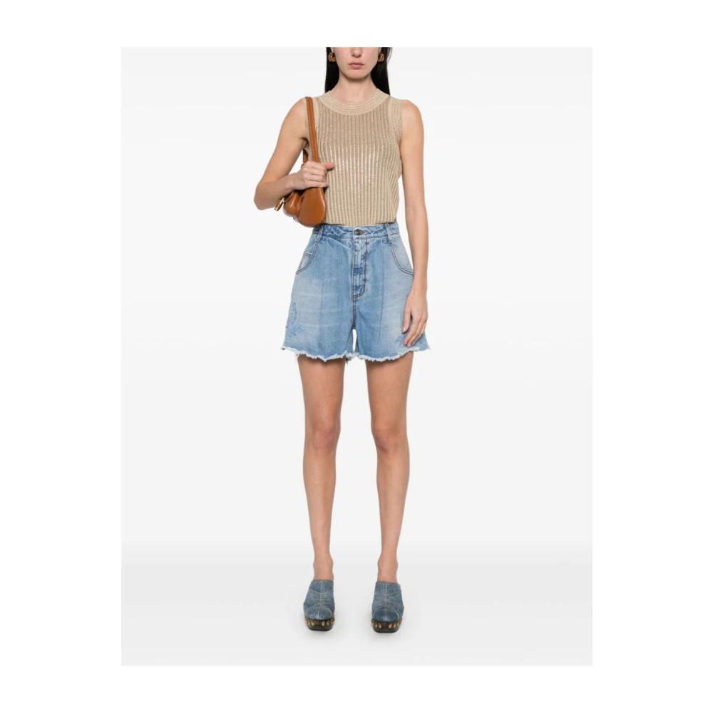 Ermanno Scervino Ivoor Geribbelde Mouwloze Top met Strass Beige Dames