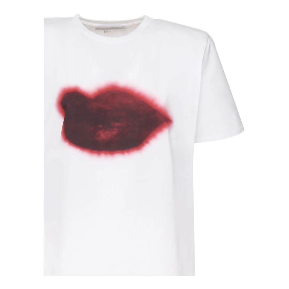 Stella Mccartney Lippen Print Katoenen T-shirt White Dames