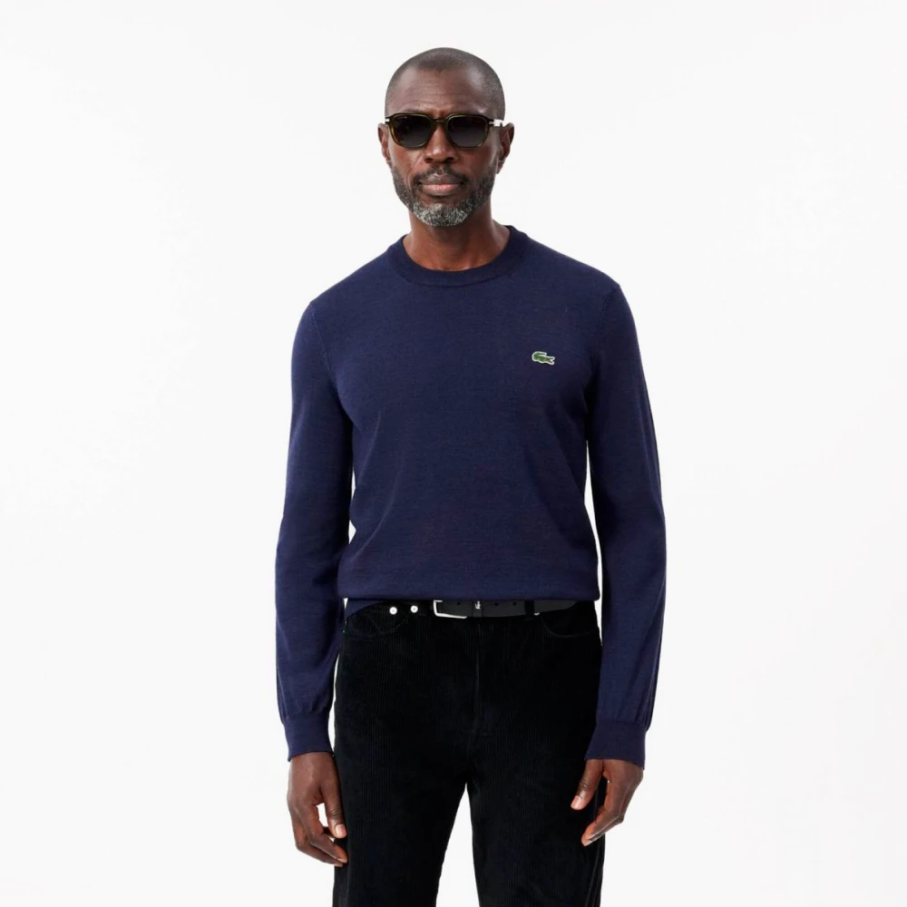 Lacoste Blauwe Geribbelde Trui met Krokodillenlogo Blue Heren